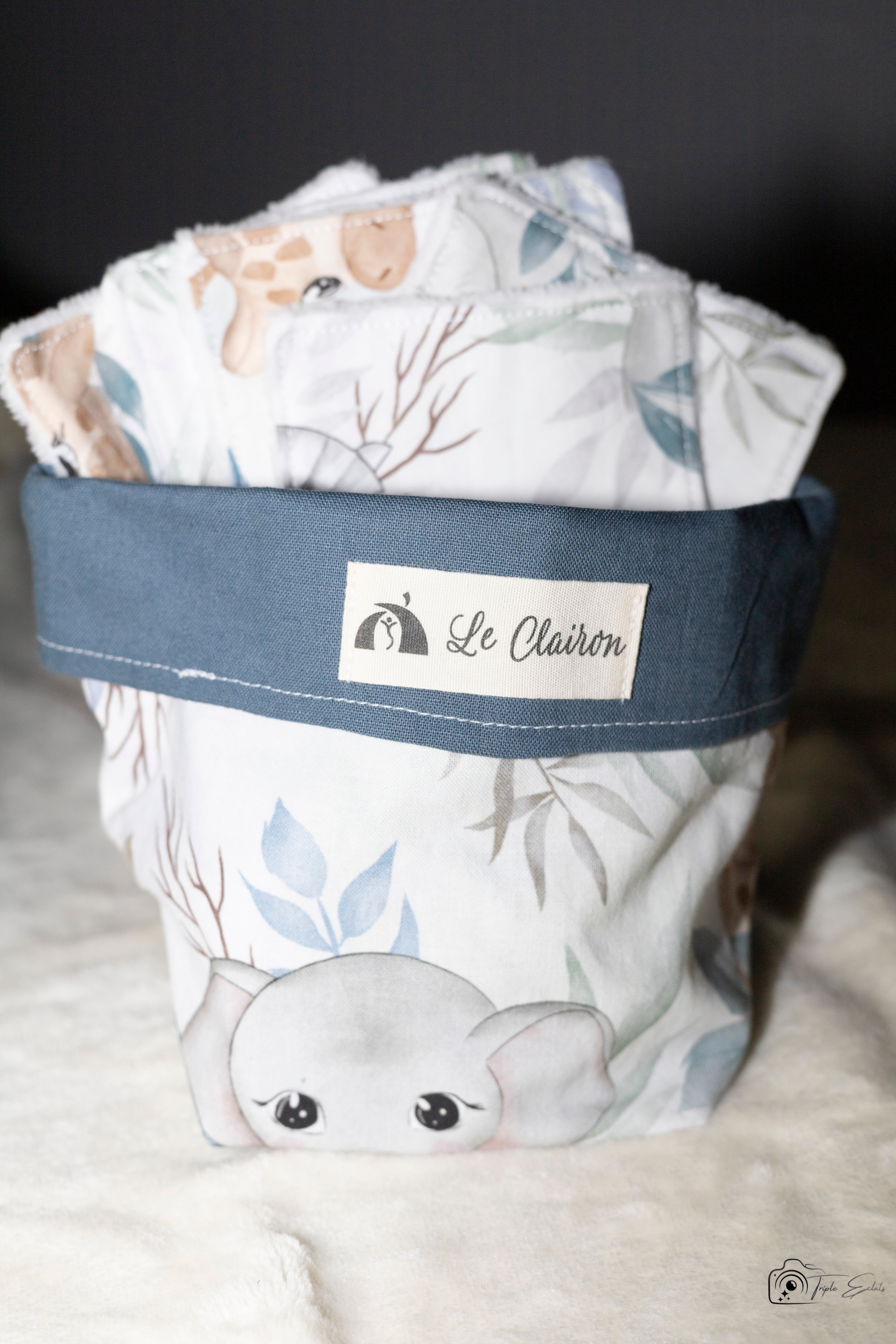 Lingette bébé et panière assortie