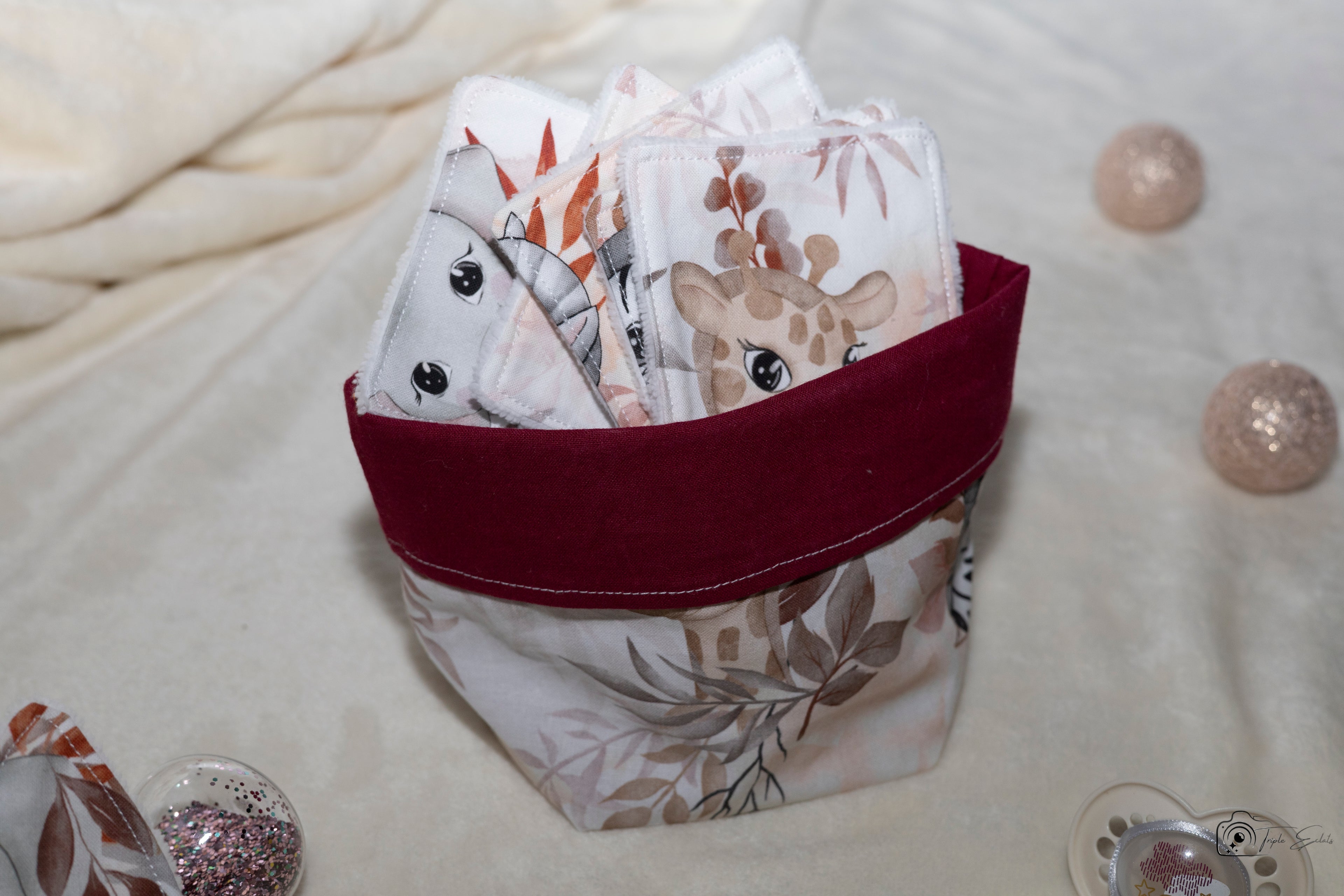 Lingette bébé et panière assortie