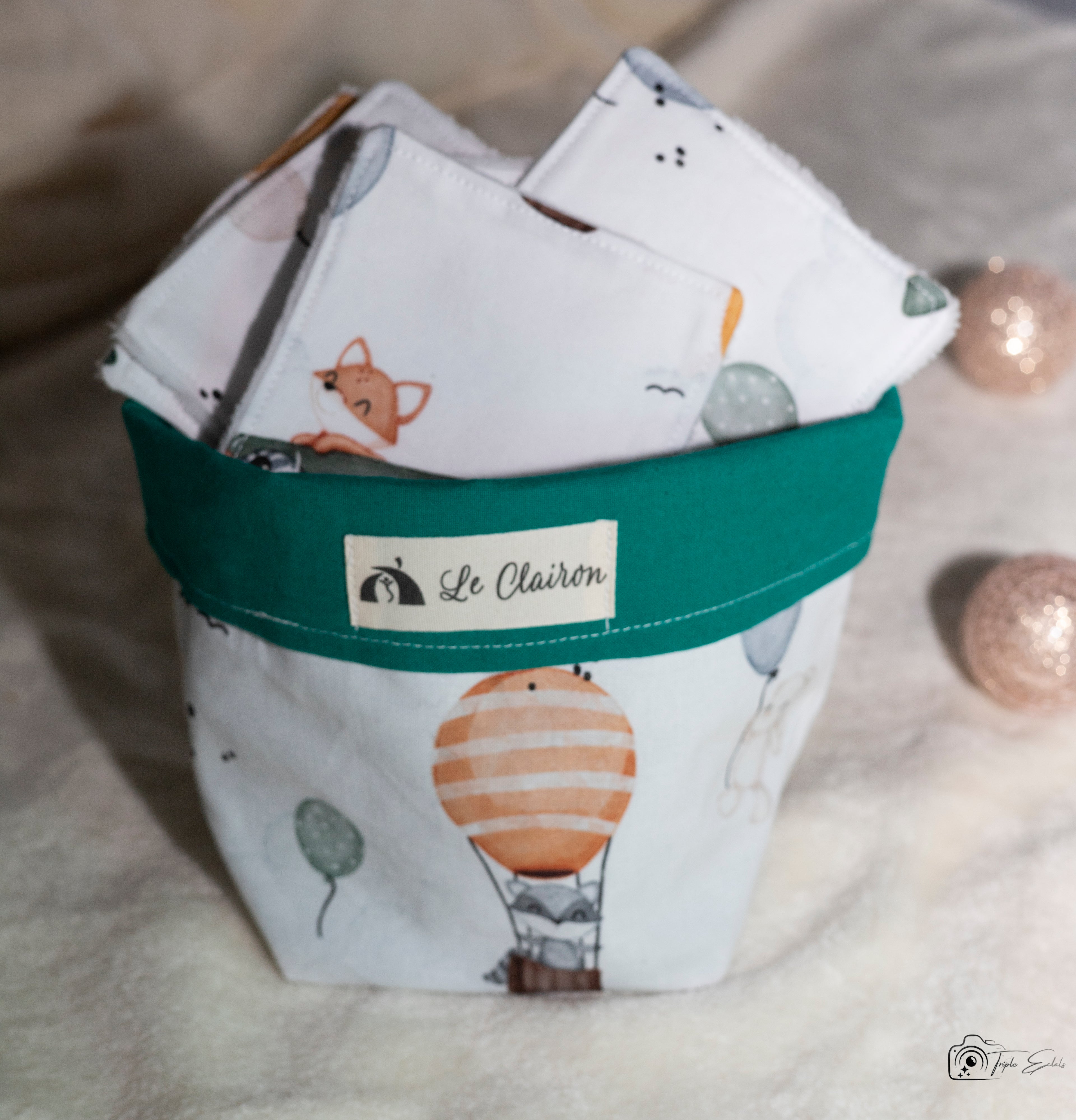 Lingette bébé et panière assortie